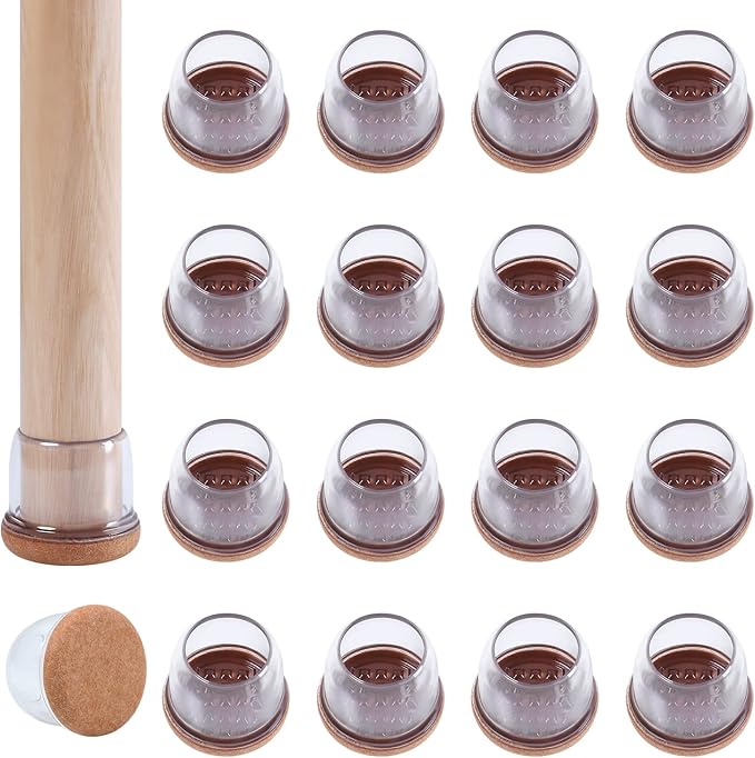 Ezprotekt 24 Pcs Clear Silicone Chair Leg Floor Protectors with Felt, Floor Protectors for Chairs, Chair Leg Caps Covers, Chair Leg Socks Bar Stool Leg Floor Protectors (L Fit: 1.1"-1.3", Round) by VisittheEzprotekt