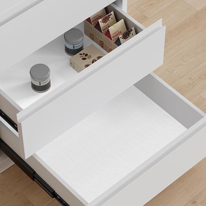 Drawer Liner, Shelf Liners for Kitchen Cabinet Waterproof & Oil-Proof Cupboard Liner Non-Slip Drawer Mat PVC Material Non Adhesive Kitchen Liner for Countertop White 23.6 x 157.4 Inches - Image 3