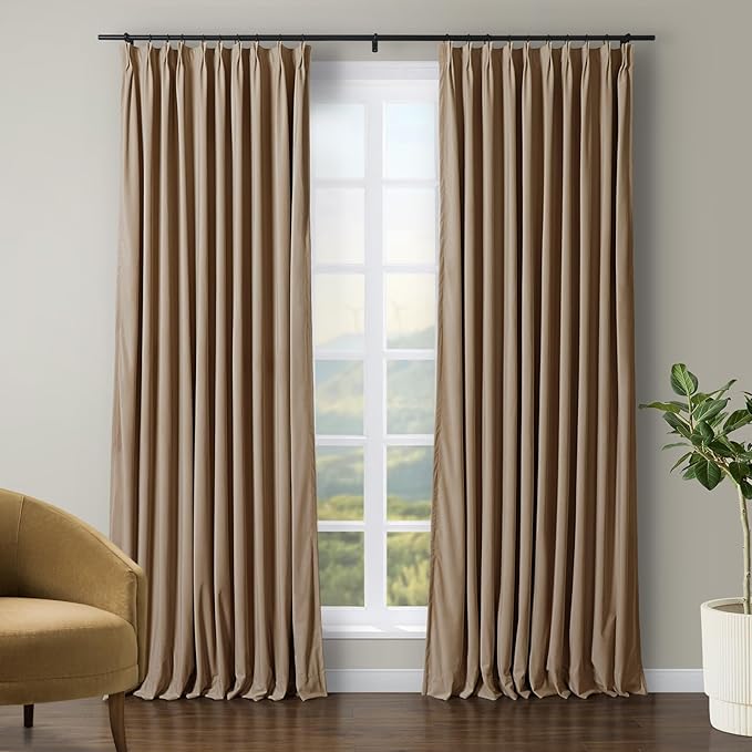 TWOPAGES Luxury Velvet Curtain Pinch Pleated Hazelnut Curtain 102 inch Long Thermal Insulated Blackout Drapes for Bedroom Living Room Indoor Window (1 Panel,Hazelnut,100Wx102L) by TWOPAGES