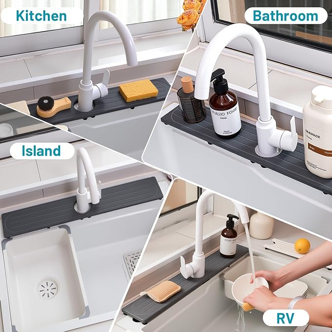 Fast Drying Stone Faucet Mat for Kitchen Sink with Raised Feet, Water Absorbent Diatomite Stone Sink Tray, Faucet Sink Splash Guard, Prevents Moisture Buildup, Durable Protector for Bathroom Counter - Image 9