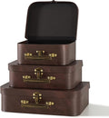 SLPR Paperboard Suitcases Set of 3, Brown Leather - Vintage Cardboard Suitcase Decor, Nesting Luggage Decorative Mache Boxes with Hinged Lids and Brass Handle, Mini Suitcases for Centerpieces by SLPR