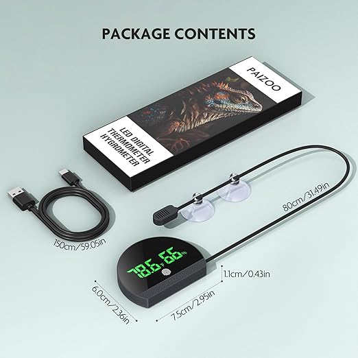 PAIZOO Reptile Thermometer Hygrometer, LED Reptile Tank Thermometer and Humidity Gauge, Rechargeable Digital Hygrometer for Reptile Tank Accessories, Switch Between ℉/℃, Always-on Display Mode - Image 7