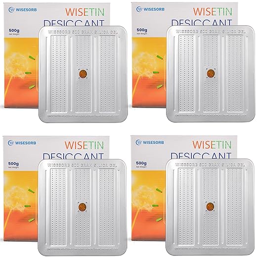 4 Packs 500 Gram Desiccant Canisters, Indicating & Rechargeable Gun Safe Dehumidifier, Portable Desiccant Canister, Silica Gel Moisture Absorber for Storage by Wisesorb