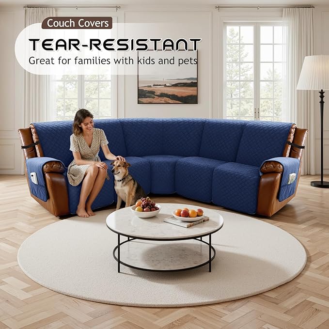Arfntevss Waterproof Recliner Sectional Couch Covers for Reclining Sectional L Shape Sofa Cover Non Slip Washable Recliner L Shaped Slipcover Additional Seat Protector (1 Seat Cover, Midnight Blue) - Image 7
