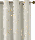 BUHUA Blackout Curtains Gold Foil Print Flower Vine Grommet Drapes, Room Darkening Thermal Insulated Curtains, Noise Reducing Curtain for Bedroom, Natural, 52Wx63L, 2 Panels by BUHUA