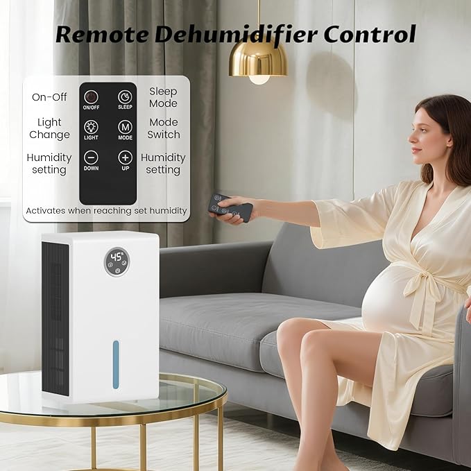 Dehumidifier for Home for Bedroom with 1000 sq.ft 120 OZ Water Tank,Dehumidifiers for Bathroom Basement with Remote Control,Auto Shut Off,Touchscreen,7 Colors LED Light - Image 6