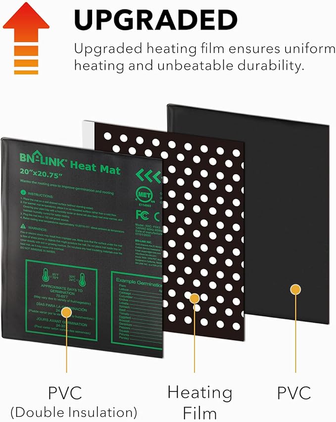 BN-LINK Seedling Heat Mat Warm Hydroponic Heating Pad Waterproof 20" x 20.75" for Seed Starting Greenhouse and Germination - Image 4