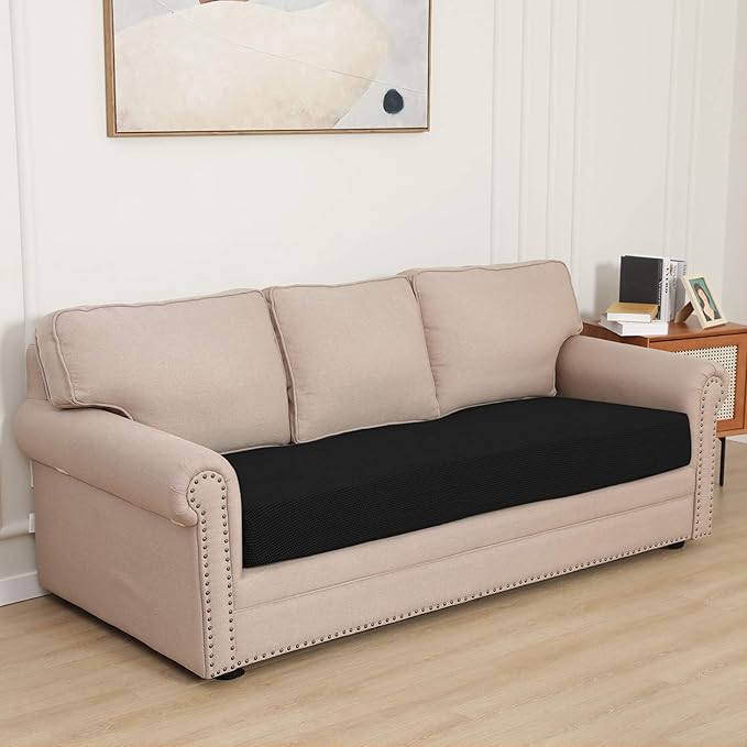 Easy-Going Stretch Cushion Cover Sofa Cushion Furniture Protector Sofa Seat Sofa slipcover Sofa Cover Soft Flexibility with Elastic Bottom(Sofa Cushion, Black) - Image 2