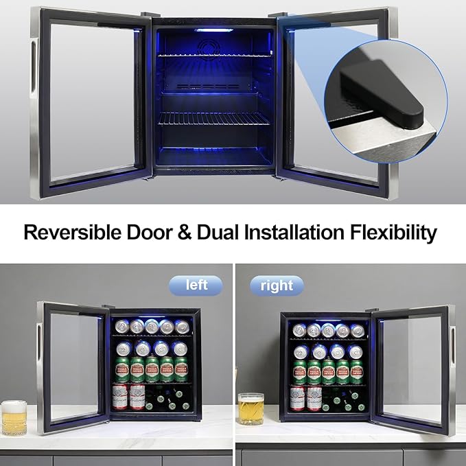Mini Fridge Cooler - 50 Can Small Beverage Refrigerator Stainless Steel Glass Door for Soda Beer Wine–Countertop Drink Cooler for Home, Dorm, Office or Bar, Electronic Temperature Control，1.4cu.ft. - Image 5