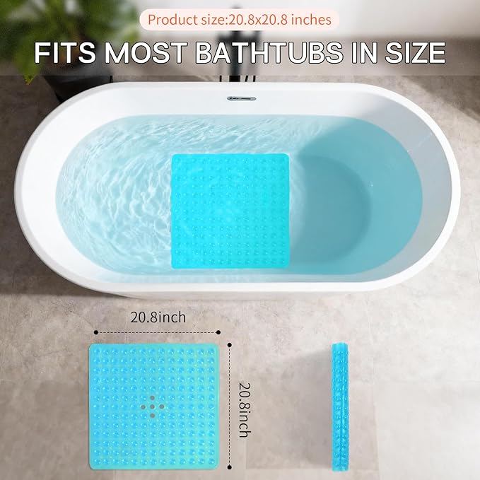 Anti-Slip Bathtub Shower mat, 20.8×20.8（Approximately 53×53cm） inch Soft Oversized Machine Washable Non-Slip Bathtub mat with Drainage Holes, Bathroom Floor Suction Cup.（1-Clear Green） - Image 3