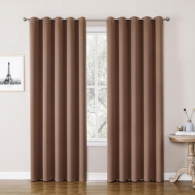 ChrisDowa Blackout Curtains 70 inches Wide for Bedroom - 2 Panels Set Extra Wide Grommet Thermal Insulated Room Darkening Curtains for Living Room (Cappuccino, 70 x 84 Inch) by ChrisDowa
