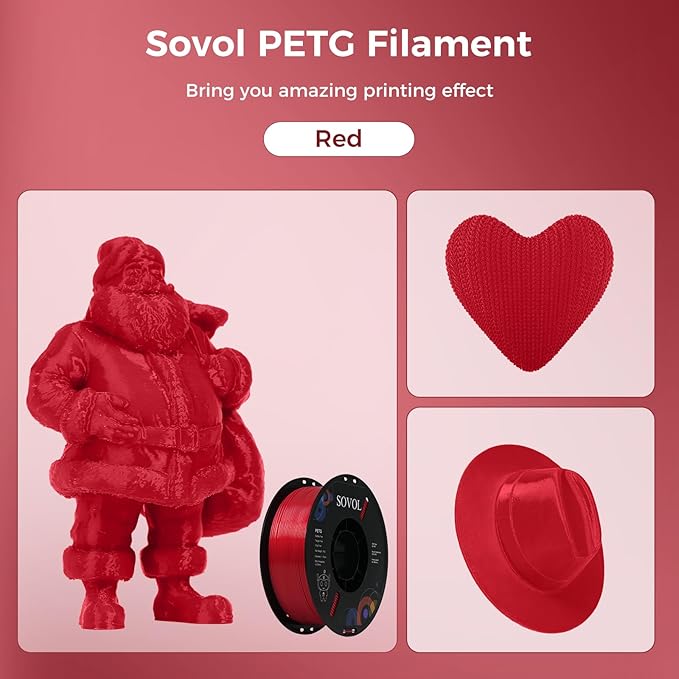 Sovol 3D Printer PETG Filament 1.75mm 1KG (2.2lbs), High Precision, Strong Toughness, Wiring Tightness, Dimensional Accuracy +/- 0.03 mm, 3D Printing PETG Filaments, Red - Image 3