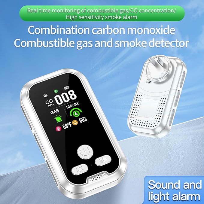 2Pack 5IN1 Plug in Smoke & Carbon Monoxide Detector & Combustible Natural Gas Combination Builti-in Backup Battery HD Screen [Smoke Gas CO Temp Humidity Sensor] for Home Hotel Travel (White) - Image 5