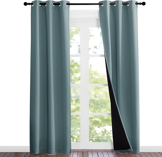 NICETOWN Greyish Blue Blackout Curtains 84 inches Long, Full Light Blocking Drapes with Black Liner for Nursery, Noise Reducing Thermal Insulated Draperies for Doorway (2 Pieces, 37" Wide Each Panel) - Image 2