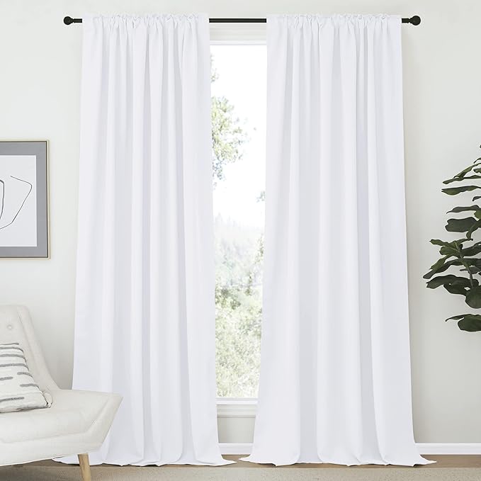NICETOWN Living Room Curtain Drapes - (White Color) W70 x L108, Set of 2, Window Treatment Drapery Panels - Image 2