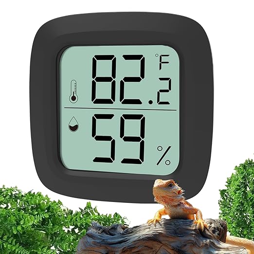 Black Reptile Thermometer and Hygrometer – LCD Digital Temp & Humidity Gauge for Bearded Dragon, Ball Python, Crested Gecko, Tortoise, Frog, Axolotl Tanks by Oasirep