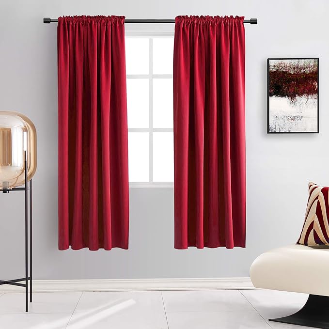 DONREN 72 Inch Blackout Curtains for Bedroom - Thermal Insulated Solid Rod Pocket Curtain Panels for Kids Room (Red,42 x 72 Inches,2 Panels) by DONREN