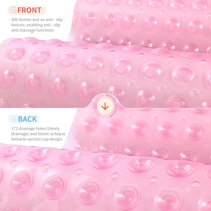 Anti-Slip Bathtub Shower mat, 39.3×15.7 inch（Approximately 100 × 40cm） Soft Oversized Machine Washable Non-Slip Bathtub mat with Drainage Holes, Bathroom Floor Suction Cup.（1-Clear Pink） - Image 2