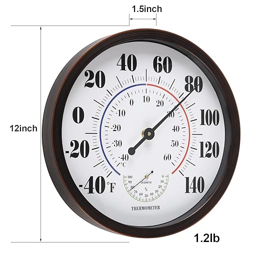 Indoor Outdoor Thermometer Wall Large Numbers Thermometer No Battery 12" Hanging Digital Weather Hygrometers for Home Garden Outside Patio Decor (Brown) - Image 3