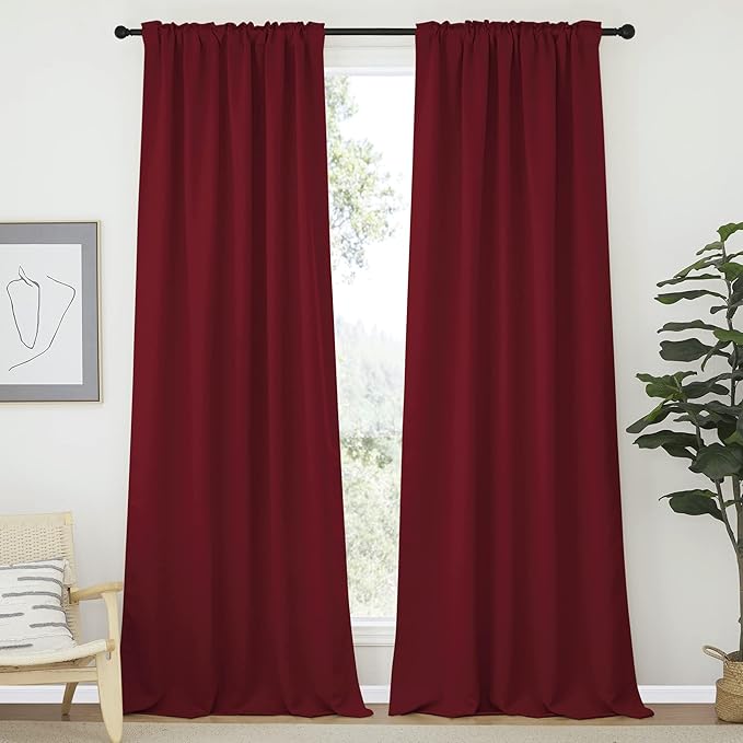 NICETOWN Christmas Burgundy Curtains Blackout Draperies Panels, Thermal Insulated Blackout Drapes for Sliding Door, Burgundy Red Color, 52" x 95", 2 Panels - Image 2