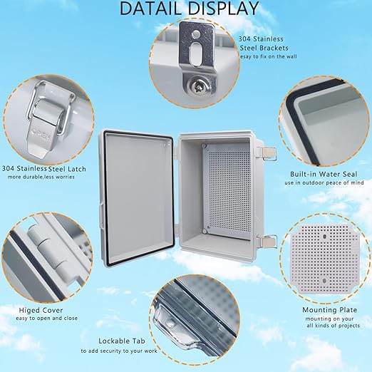 Electrical Box, Outdoor Waterproof Box IP67 Junction Box with Mounting Plate,ABS Plastic Project Box Power Cord Enclosure Grey 11" Dx7.5 Wx5.1 H - Image 3