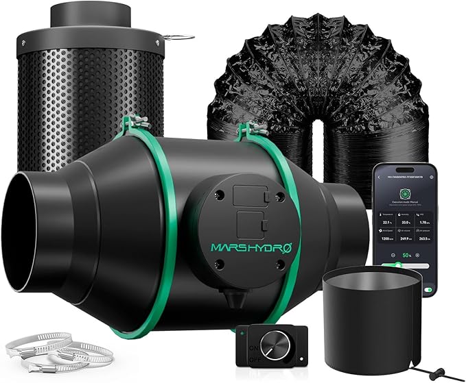 MARS HYDRO iFresh 4 Inch Smart Inline Fan Combo, with Variable Speed Controller, for Heating Cooling Booster, Grow Tents by MARSHYDRO