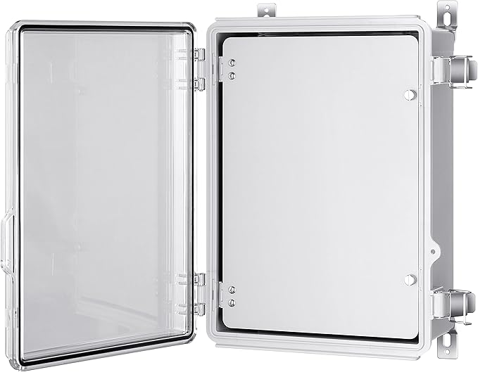 Junction Box, IP67 Waterproof Plastic Enclosure for Electrical Project, Hinged Grey Cover, Includes Mounting Plate and Wall Bracket (Transparent Cover with Inner Door, 14.6"×10.6"×5.9") by Gratury