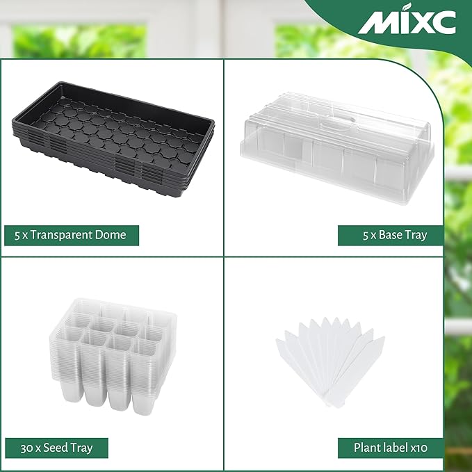 MIXC 5 Pack 1020 Seed Starter Trays with 3.6" Humidity Dome Plant Growing Tray Germination Seed Starting kit, Mini Greenhouse with Handle for Cloning Plant - Image 2