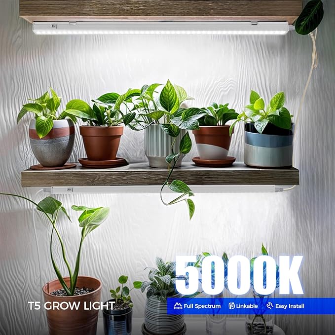 Barrina T5 Grow Lights for Indoor Plants, 2FT 40W (4 X 10W) LED Grow Light with Separate Switch, Linkable Grow Lamp, Indoor Plant Lights for Growth with White Cover, 5000K, 4 Packs - Image 2