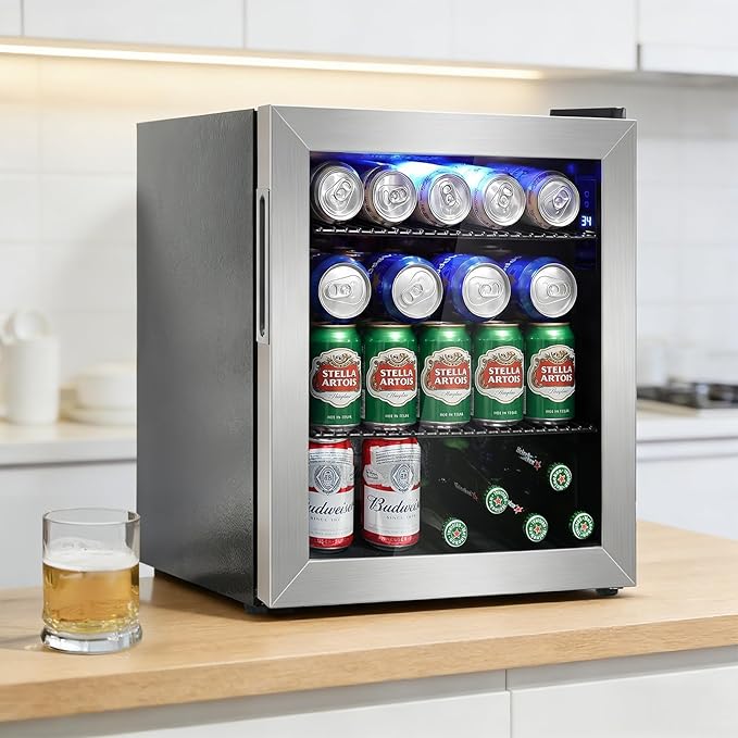 Mini Fridge Cooler - 50 Can Small Beverage Refrigerator Stainless Steel Glass Door for Soda Beer Wine–Countertop Drink Cooler for Home, Dorm, Office or Bar, Electronic Temperature Control，1.4cu.ft. - Image 2