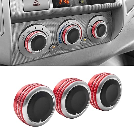 JDMCAR Compatible with Toyota Tacoma 2005-2015 A/C Air Conditioning Control Switch Knob Button, HVAC Control Knob Tacoma Heater Temperature HVAC Fan Control Knob (A Set of 3 Knobs) - Red by JDMCAR
