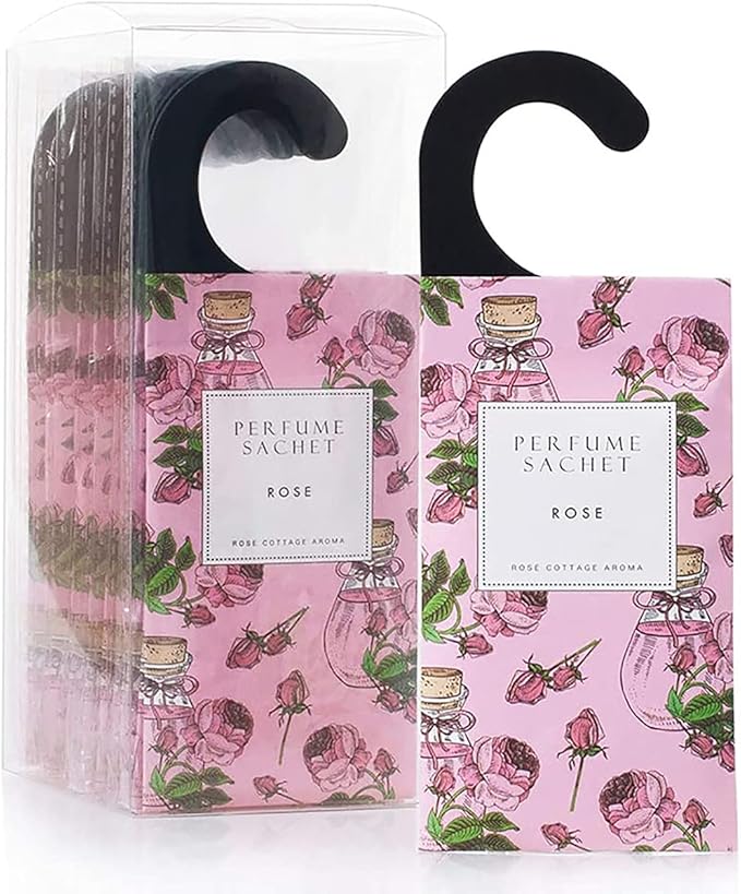 ROSE COTTAGE Large 12 Packs Rose Hanging Closet Deodorizer Air Freshener Long Lasting Scented Sachets Smell Goods for House by ROSECOTTAGE