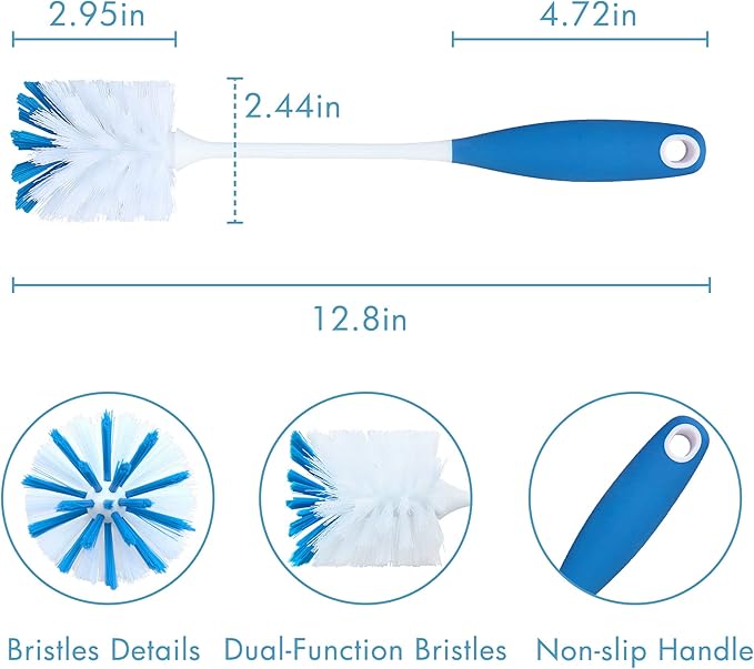 PHYEX 2 Pack Long Handle Bottle Scrubbing Brushes, Water Bottle Cleaner for Washing Glasswares, Wine Decanter, Hydro Flask Tumbler, Sinks, Food Jars - Image 2