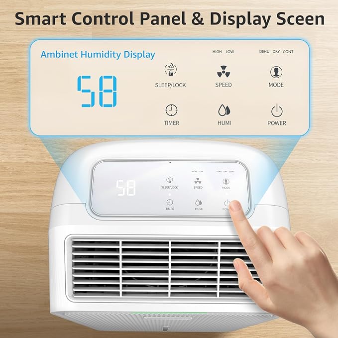 KNKA 2500 Sq.Ft Dehumidifiers for Home with Drain Hose Max 34 Pints, Dehumidifier for Basement, Bedroom, Bathroom, Large Room, Three Modes, Intelligent Humidity Control, Dry Clothes, 24HR Timer - Image 8