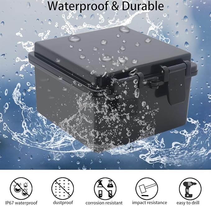 Junction Box, Hinged Black Cover IP67 Waterproof ABS Project Box with Mounting Plate Electrical Box Enclosure with Wall Bracket 5.9 x 5.9 x 3.5inch(150x150x90mm) - Image 2