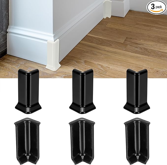 uxcell Self Adhesive Baseboard Corner Blocks, 3.23 Inch Wall Edge Corner Protector 3 Inside + 3 Outside Corners-Connector for Wall Floor Furniture Edge(Black) by uxcell