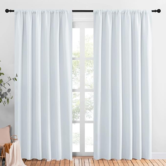 NICETOWN Bedroom Window Curtain Panels - Window Treatment Thermal Insulated Rod Pocket Room Darkening Curtains/Drapes for Patio Door (Greyish White, 2 Panels, 70 in x 84 in (W x L)) by NICETOWN