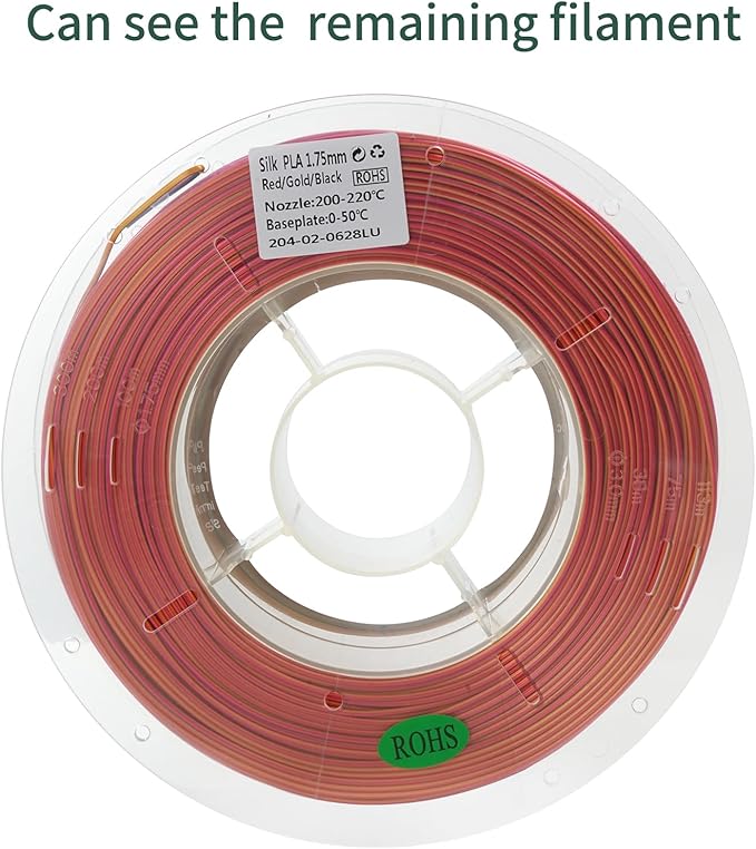 PLA 3D Printer Filament, Triple Color Silk PLA Filament, Dimensional Accuracy +/- 0.02 mm, 1 kg Spool(2.2lbs), 1.75 mm, Red Gold Black - Image 6