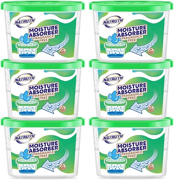NATRUTH Moisture Absorber boxes, Unscented 500ml(6 PACKS)*10.5OZ Closet Dehumidifier, Eradicate Odor Moisture Absorbers Bucket,Dehumidifier for Closet,Bathrooms, Kitchen & Study, Boats,RVs (Green) by HOME