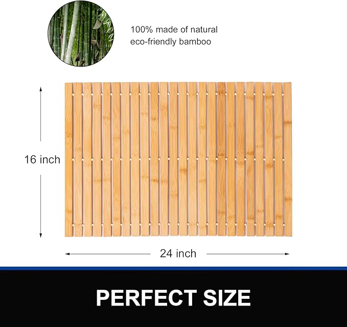 Bamboo Bath Mat Bathroom Rugs Floor Wood Shower Bathtub Waterproof Non Slip Accessories 16x24 Inch Easy to Clean, Natural Bamboo, 1 pc - Image 5