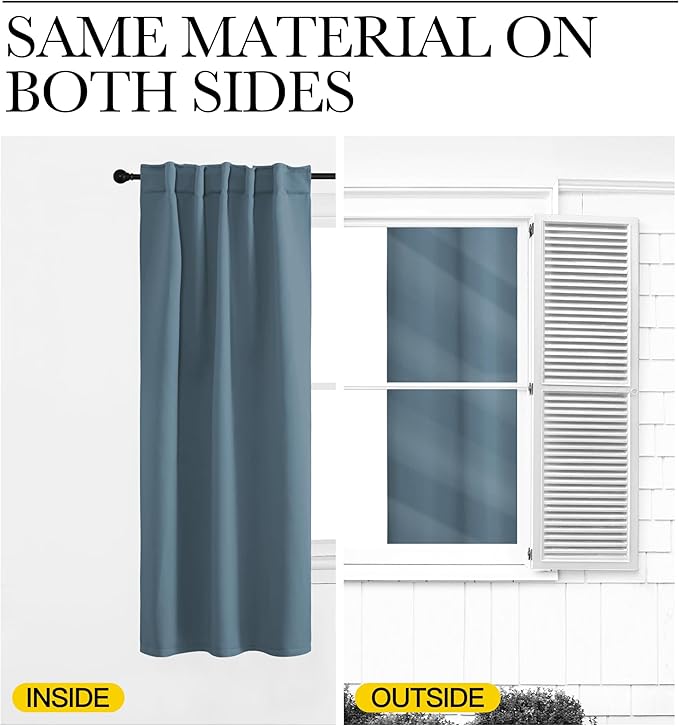 NICETOWN Blackout Curtain Panels for Kitchen - (Smoky Blue Color) 42x30 inch, 2 Panels Set, Room Darkening Blackout Drapes for Window - Image 6