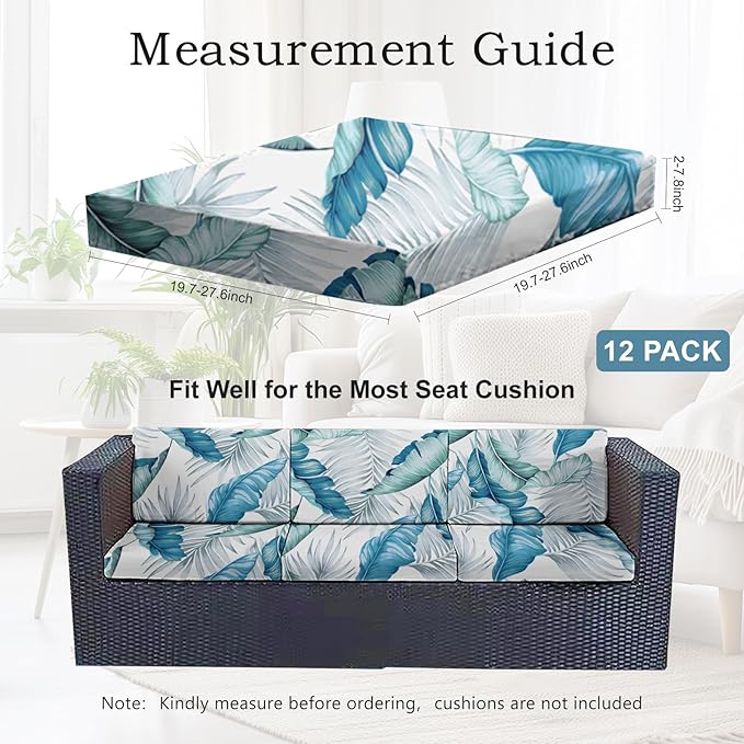 12Pcs Stretch Patio Cushion Covers Outdoor Couch Cover Replacement,Outdoor Sofa Covers for Patio Couch,Washable Furniture Cover (Tropical Flavor,Cushions Not Included) - Image 2