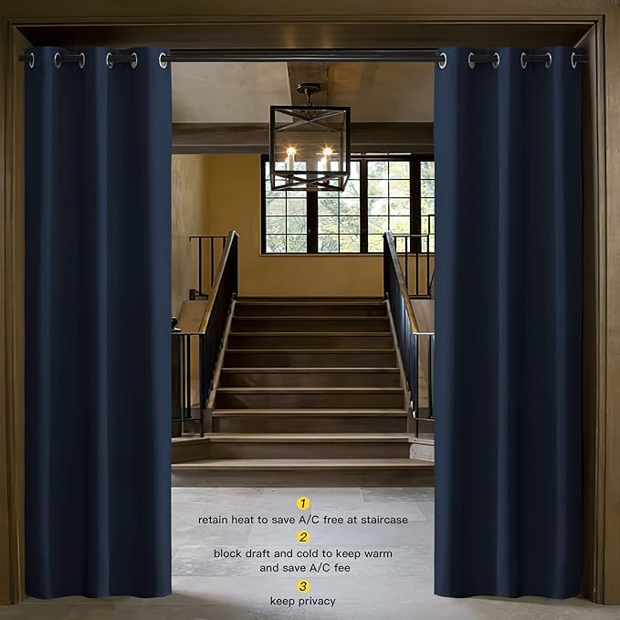 NICETOWN Living Room Curtain, Window Treatment Energy Saving Thermal Insulated Solid Grommet Blackout Drape/Drapery (Navy, Sold Individually, 42 by 84-inch) - Image 6