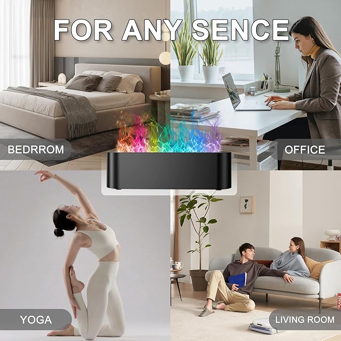 Colorful Flame Fire Diffuser Humidifier, 7 Colors Changing Oil Diffuser, Ultra-Quiet Aroma Essential Oils Aromatherapy Diffusers for Large Room, Bedroom, Office(Timeable, Waterless Auto off-150ml) - Image 4