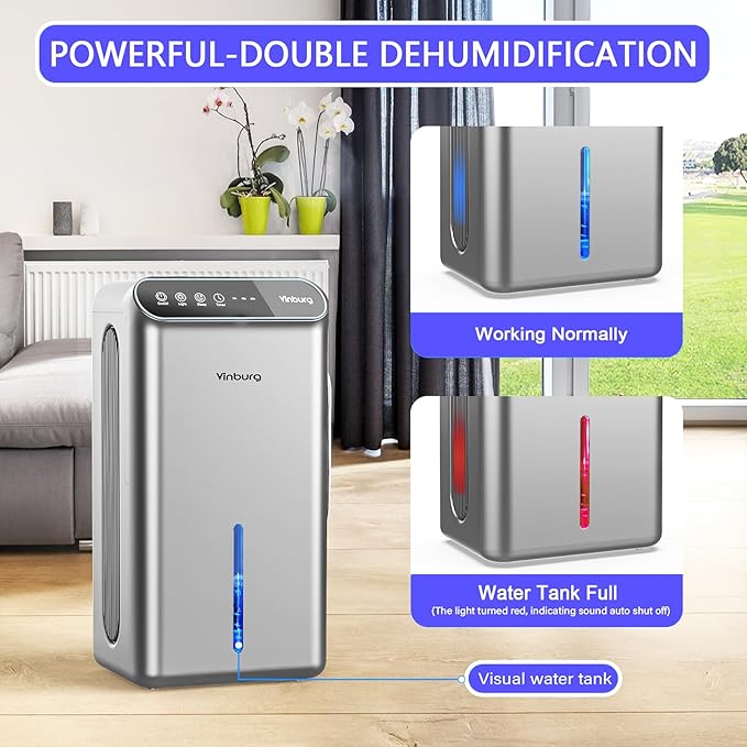 Dehumidifiers for Home (85 OZ Water Tank, 800 sq.ft) Quiet Small Dehumidifier for Basement Bedroom Bathroom with Drain Hose, 3 Gear Timer, Sleep Mode, Auto Shut Off, 7 Color Ambient Light - Image 5
