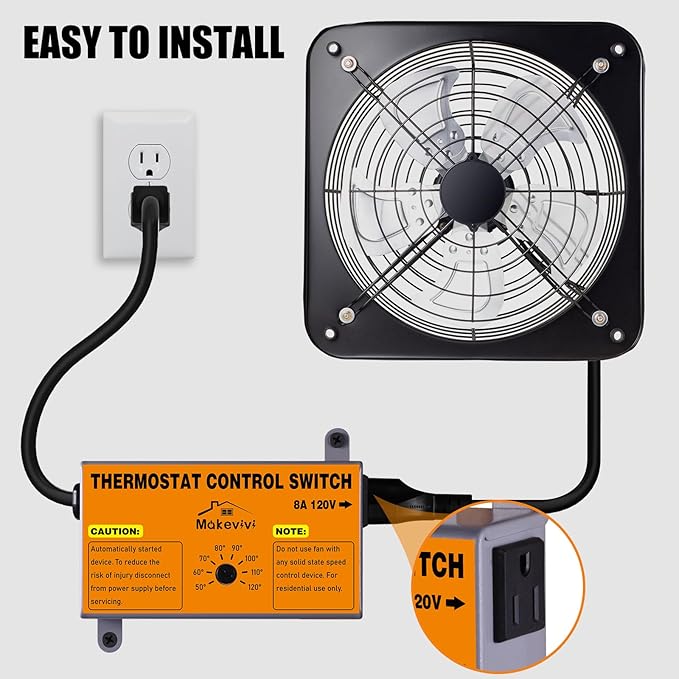 Attic Fan Thermostat-Control, Adjustable Thermostat with Overload Protector, Temperature Controlled Attic Fan, with Socket Easy to Install, Exhaust Fan Temperature Controller for Workshop, Greenhouse - Image 2