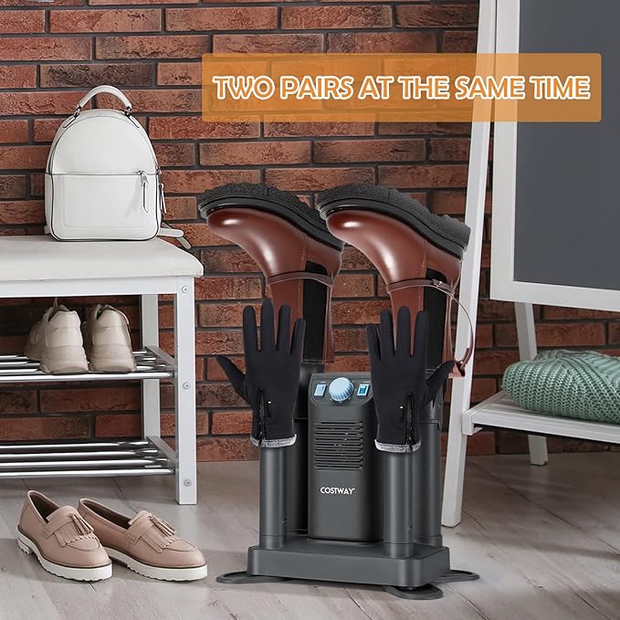 COSTWAY Boot Dryer, Shoe Dryers with 180 Mins Timer & Heating Blower, Ozone Disinfection, Extendable Design, Electric Shoe and Boot Warmer for Work Boots, Ski, Glove, Hats, Grey - Image 9