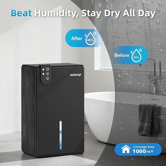 Dehumidifier for Home (85 OZ, 1000 sq ft) Small Dehumidifiers for Basement, Auto Shut-Off, Sleep Mode, 7 Color Light, Quiet Dehumidifier for Bedroom, Bathroom, Living Room with Drain Hose(Black) - Image 3