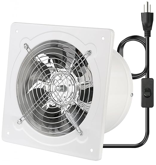8 Inch Metal Exhaust Fan With Switch - Window and Wall Mounted Extractor With Check Valve for Kitchen, Attic, Garage, Warehouse (White) by Aydomer