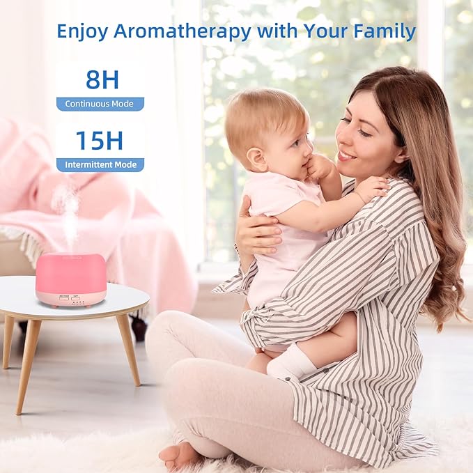 300ML Essential Oil Diffuser, Cool Mist Small Diffuser with Remote Control, 7 Color Changing LED Light, 4 Timer Settings,Waterless Safety Shut Off, for Bedroom, Room, Office(Pink) - Image 4